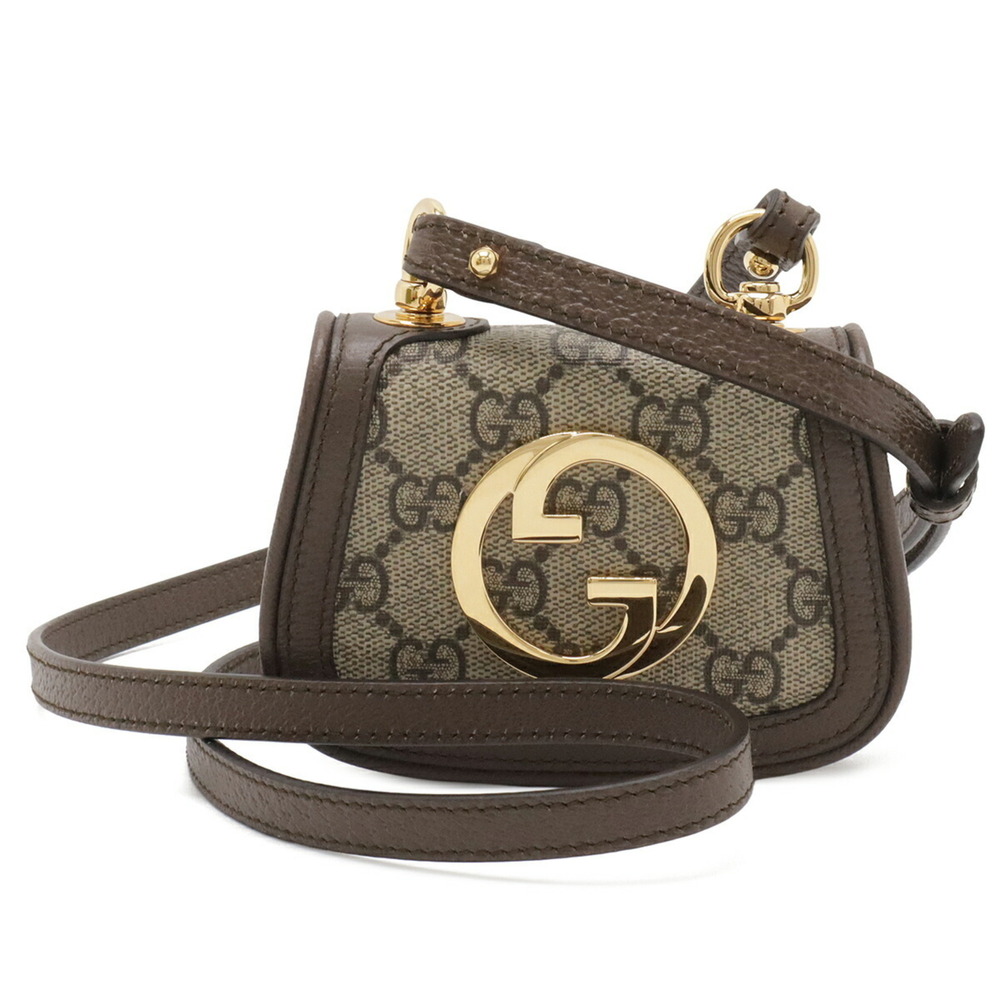 GUCCI Blondie Interlocking G GG Supreme Shoulder Pouch Bag Beige Brown 698635